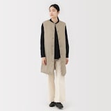 婦人　軽量ダウンポケッタブルノーカラーロングベスト