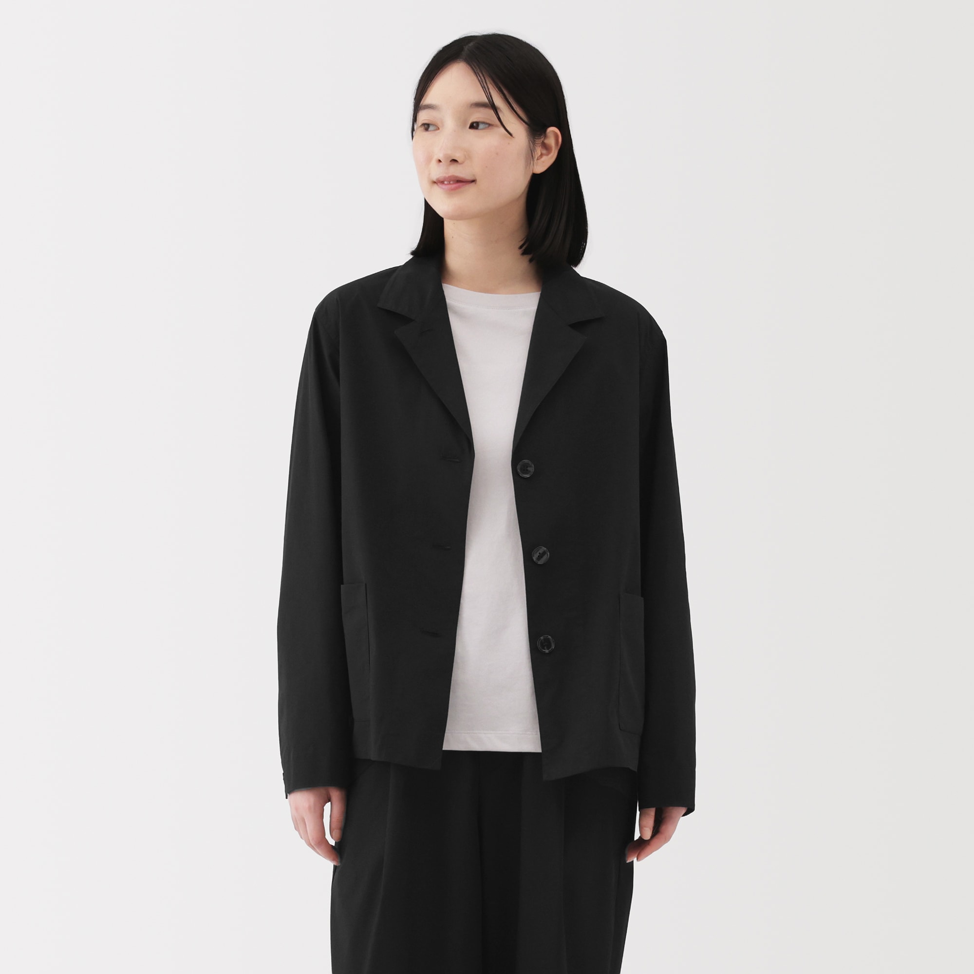 新品未使用タグ付　ヘンプ混シャツジャケット　無印　黒　M 無印良品（ムジルシリョウヒン）の「紳士 ヘンプ混シャツジャケット