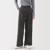 婦人　ムラ糸　チノタックワイドパンツ　股下長め