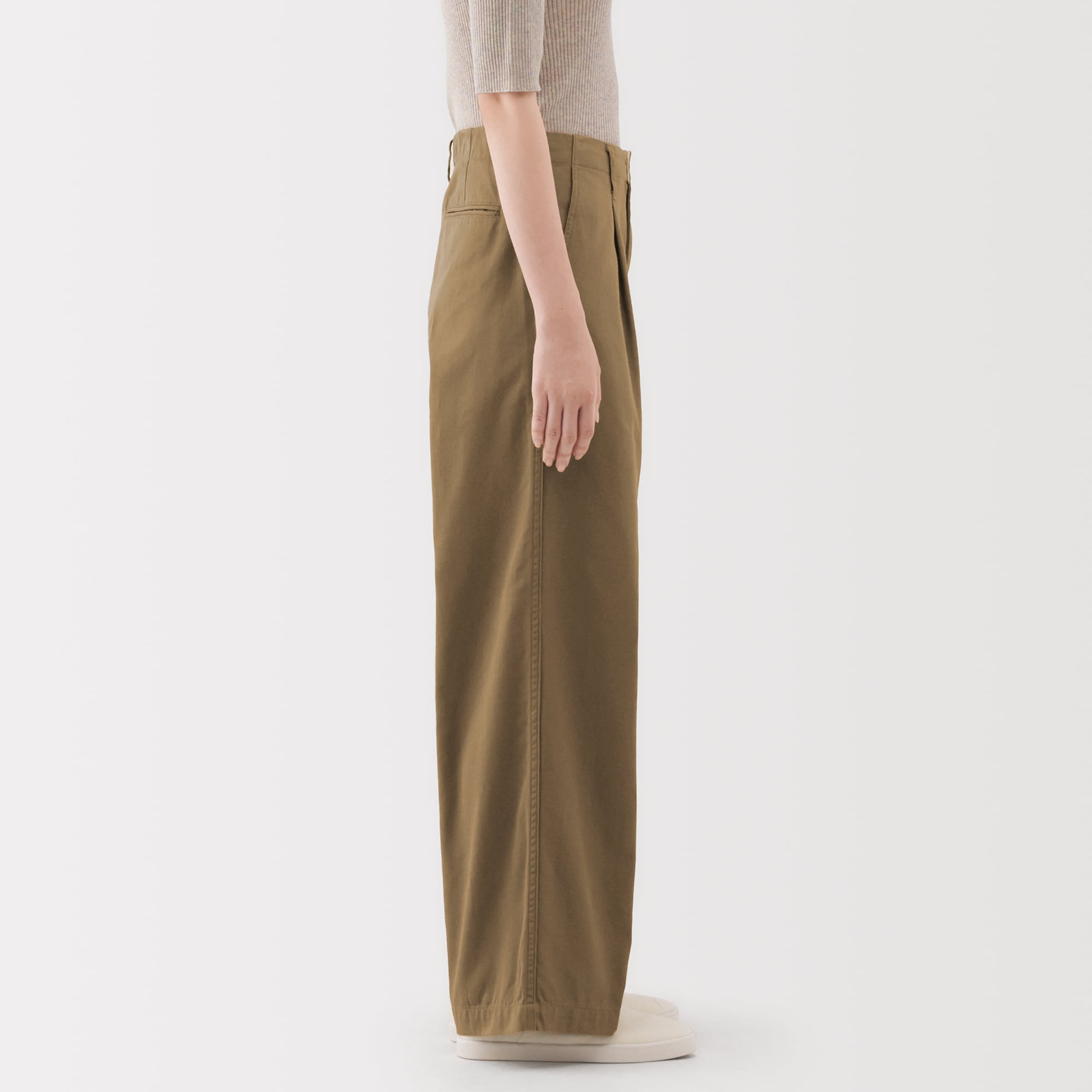 婦人　ムラ糸　チノタックワイドパンツ　股下長め