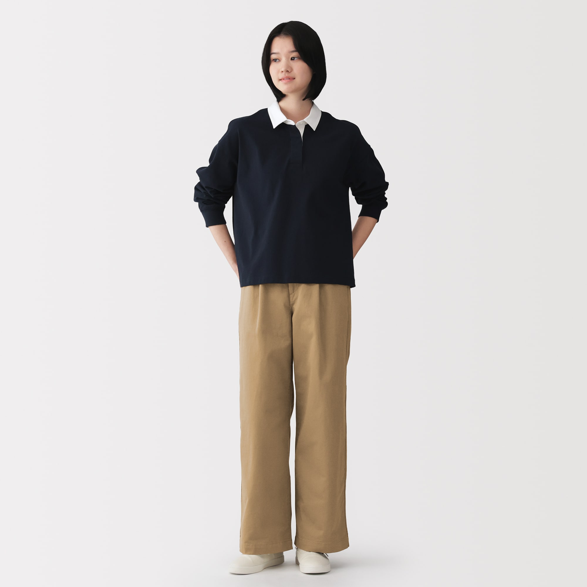 婦人 ムラ糸 チノタックワイドパンツ 股下長め | 無印良品