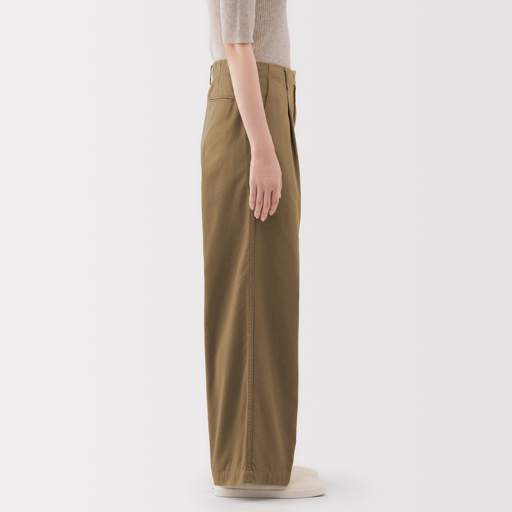 婦人　ムラ糸　チノタックワイドパンツ　股下長め