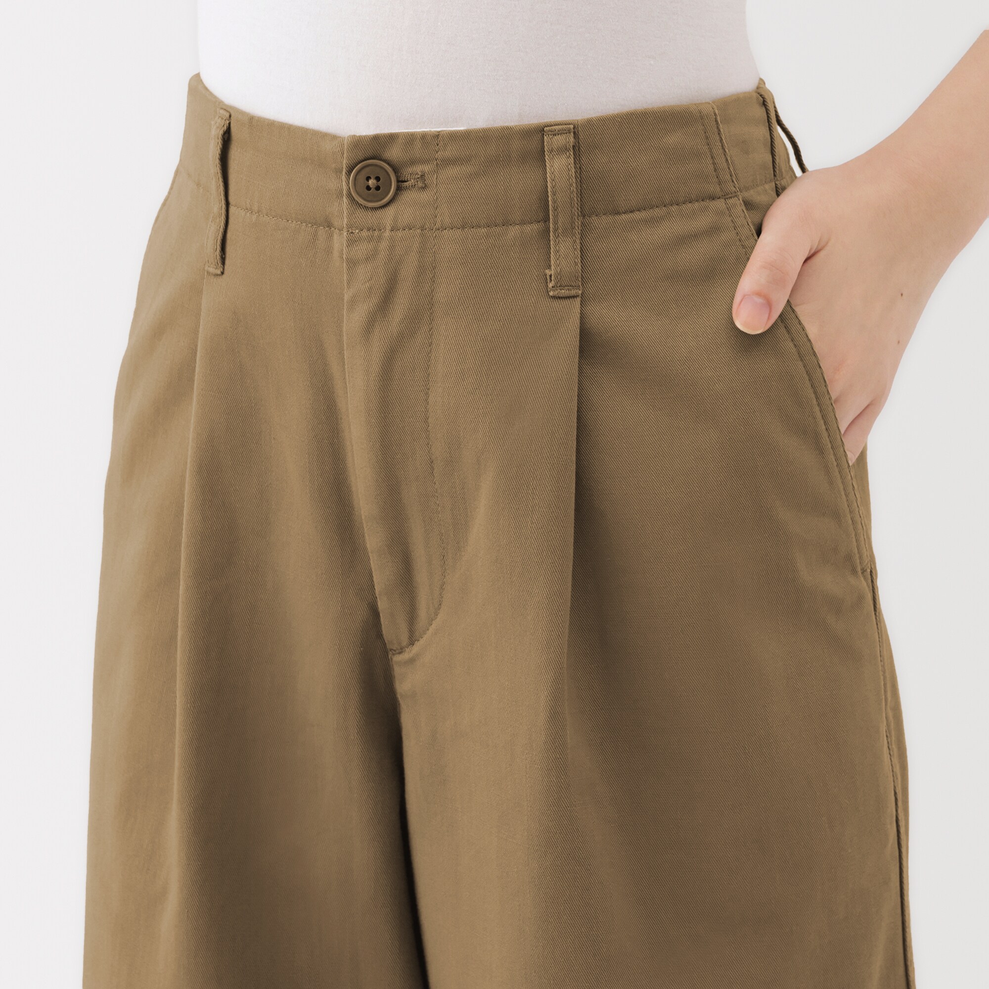 婦人　ムラ糸　チノタックワイドパンツ