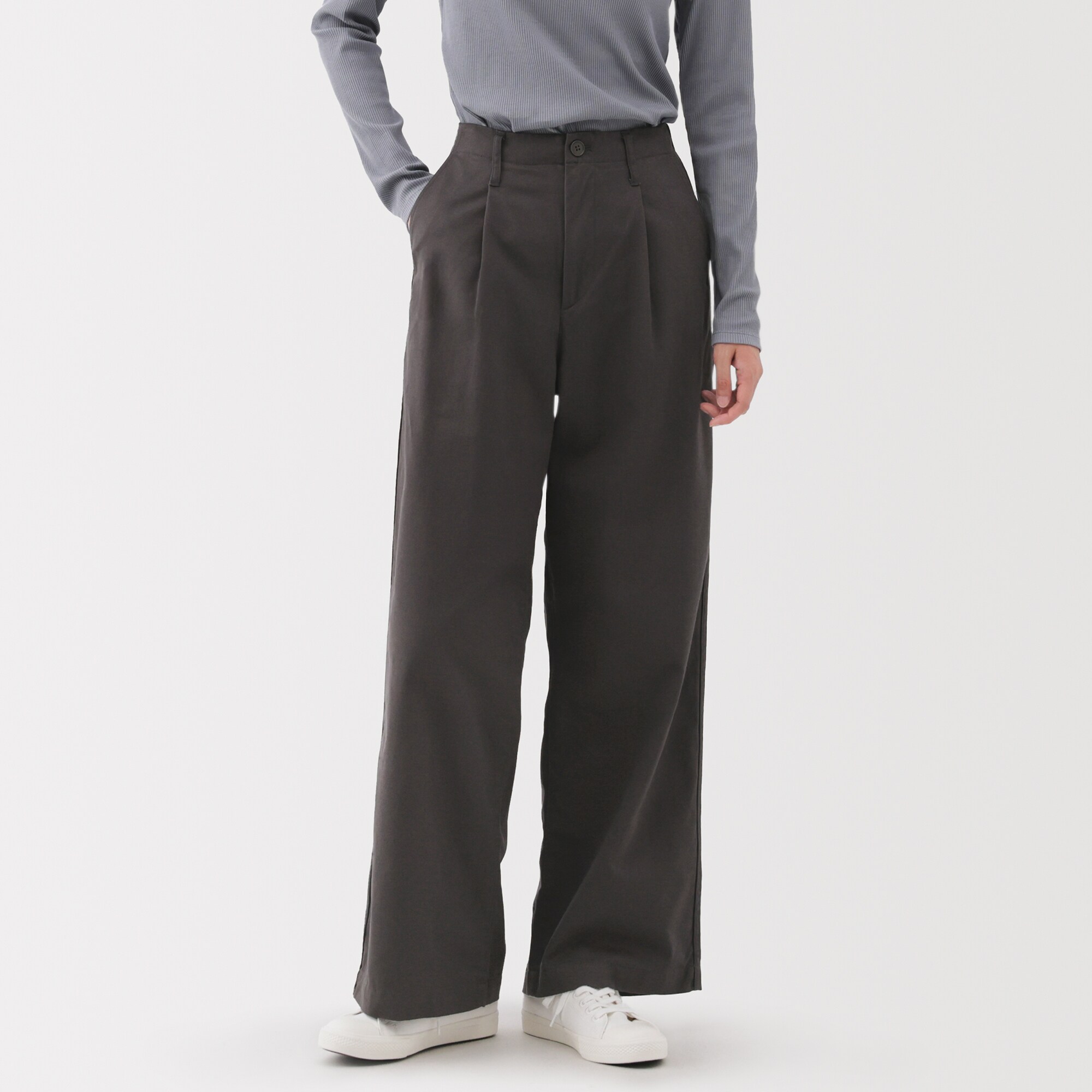 婦人　ムラ糸　チノタックワイドパンツ