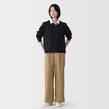 婦人　ムラ糸　チノタックワイドパンツ