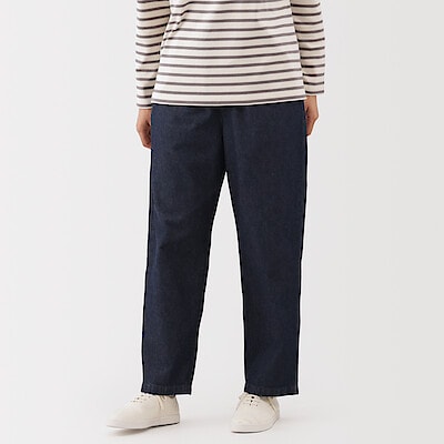 婦人　洗いざらし　デニムイージーテーパードパンツ