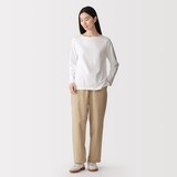 婦人　洗いざらし　コットンイージーテーパードパンツ