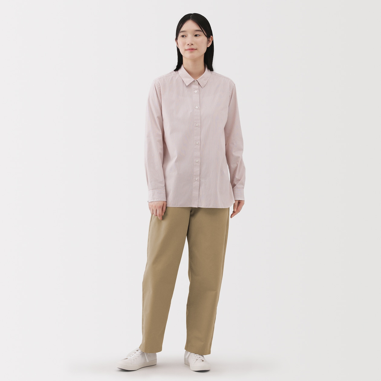 婦人　洗いざらし　コットンイージーテーパードパンツ