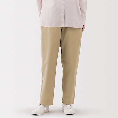 婦人　洗いざらし　コットンイージーテーパードパンツ