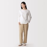 婦人　洗いざらし　コットンイージーテーパードパンツ