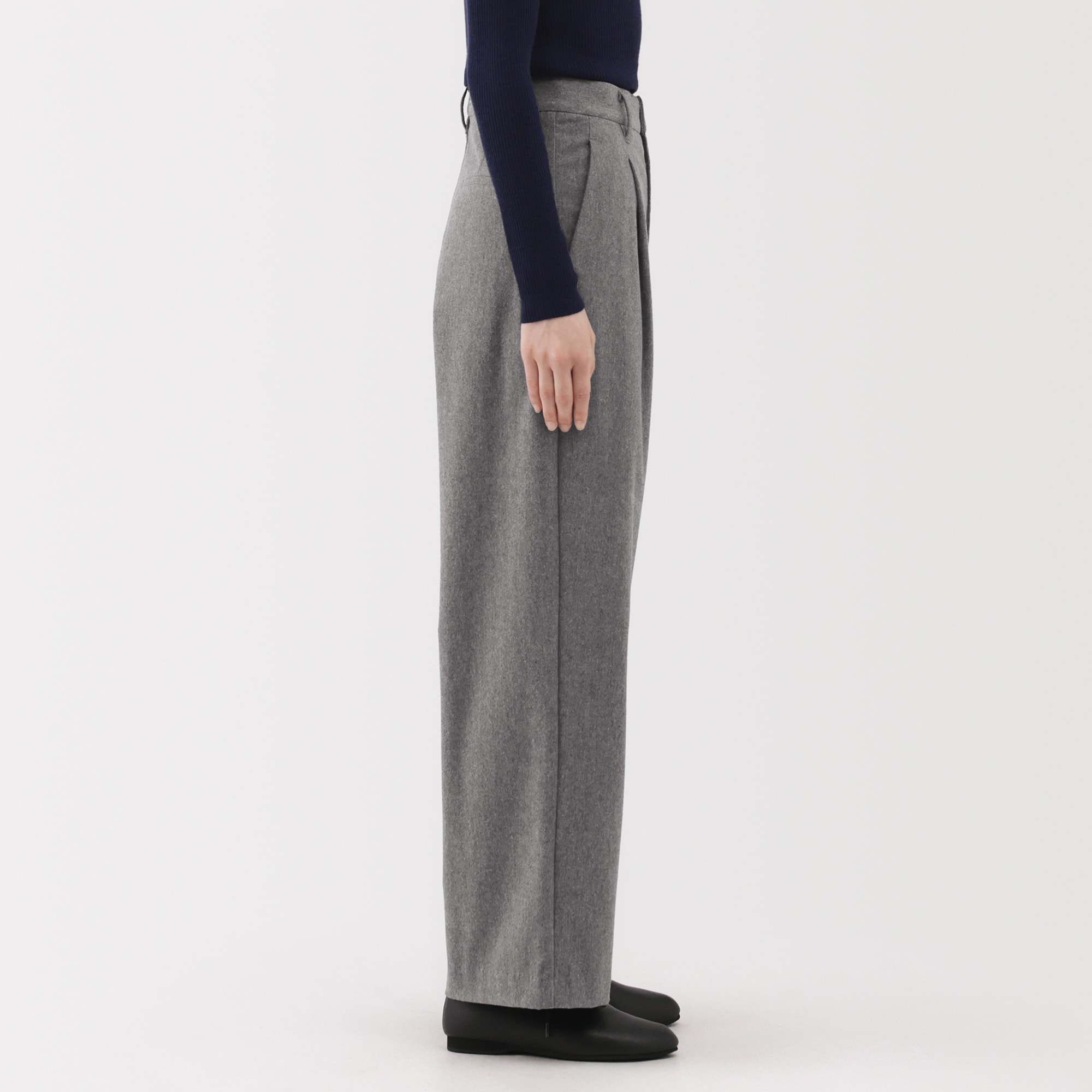 婦人 縦横ストレッチ起毛 タックワイドパンツ | 無印良品