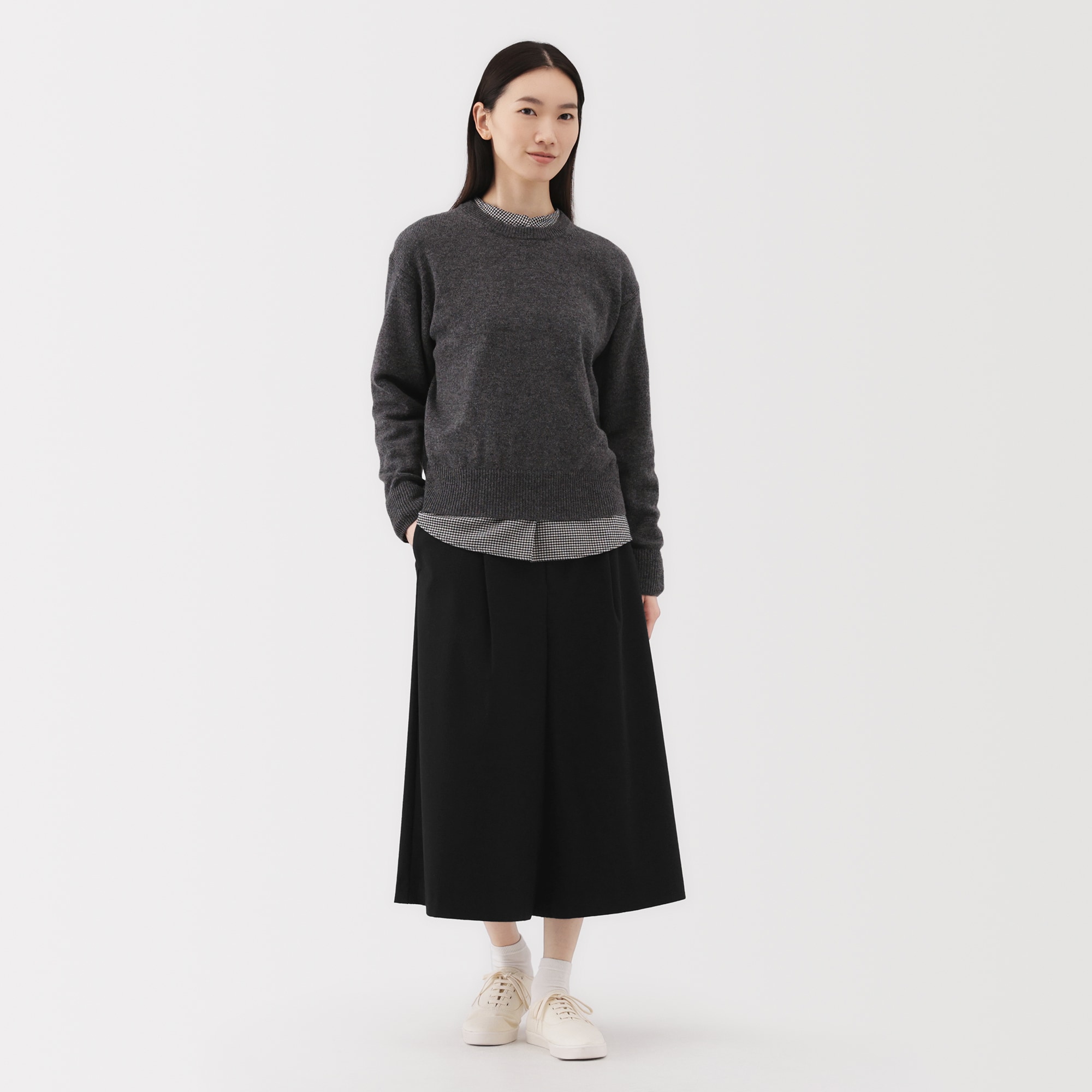 婦人　縦横ストレッチ起毛　クロップドパンツ