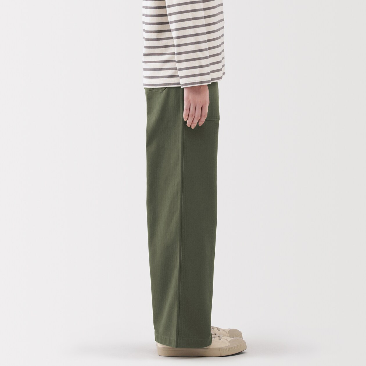 婦人　洗いざらし　ヘリンボーンベイカーストレートパンツ