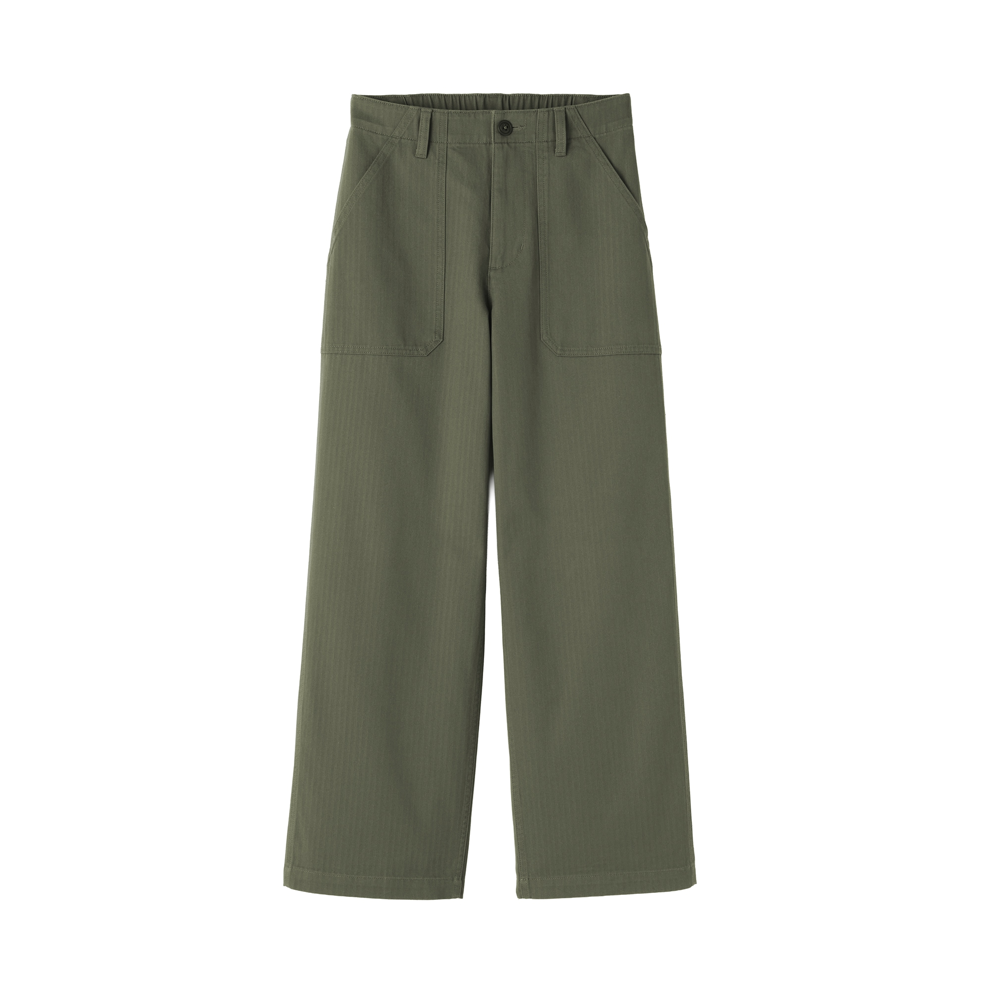 婦人　洗いざらし　ヘリンボーンベイカーストレートパンツ