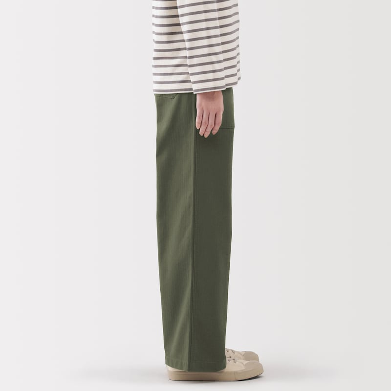 婦人　洗いざらし　ヘリンボーンベイカーストレートパンツ