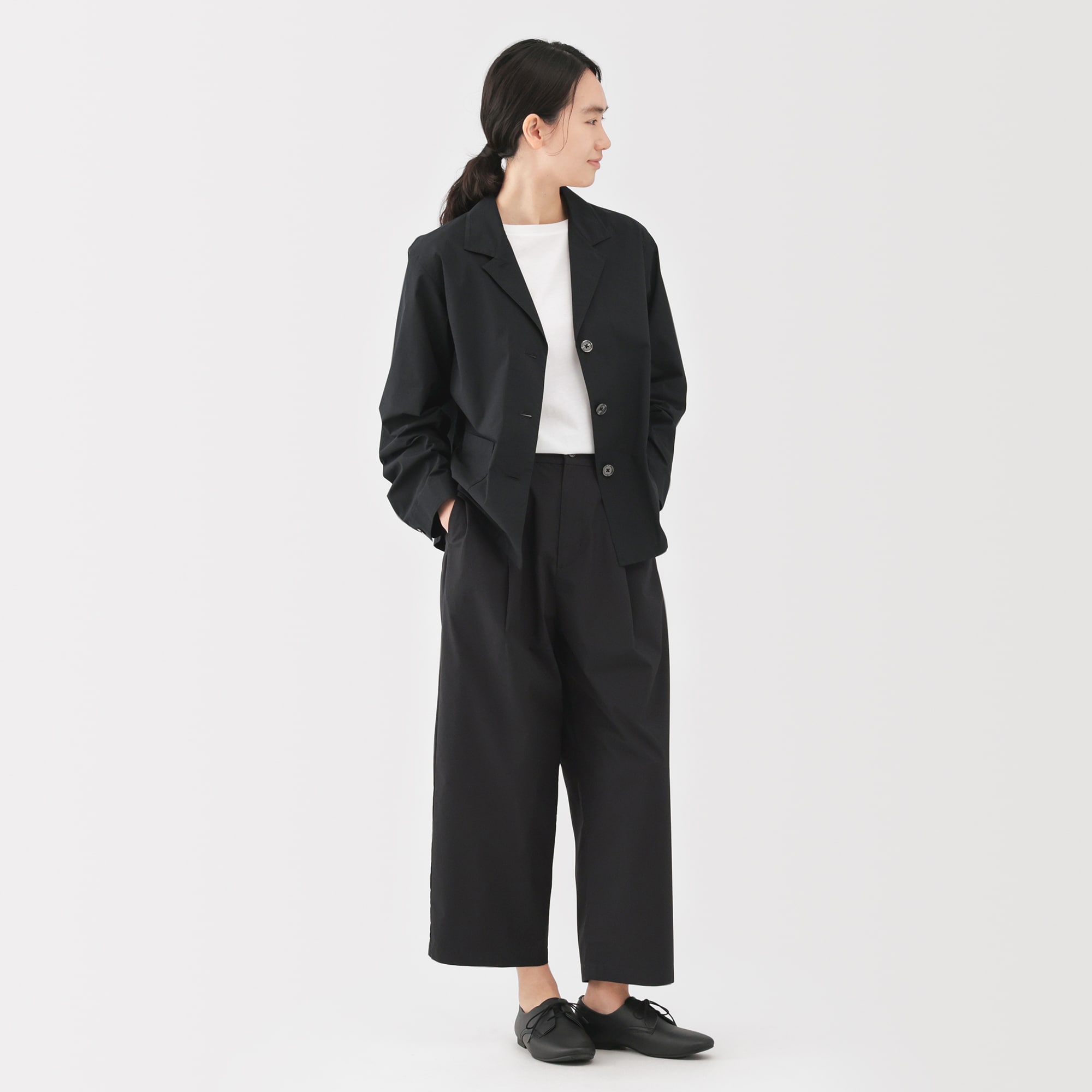 婦人 乾きやすい ブロードワイドテーパードパンツ | 無印良品