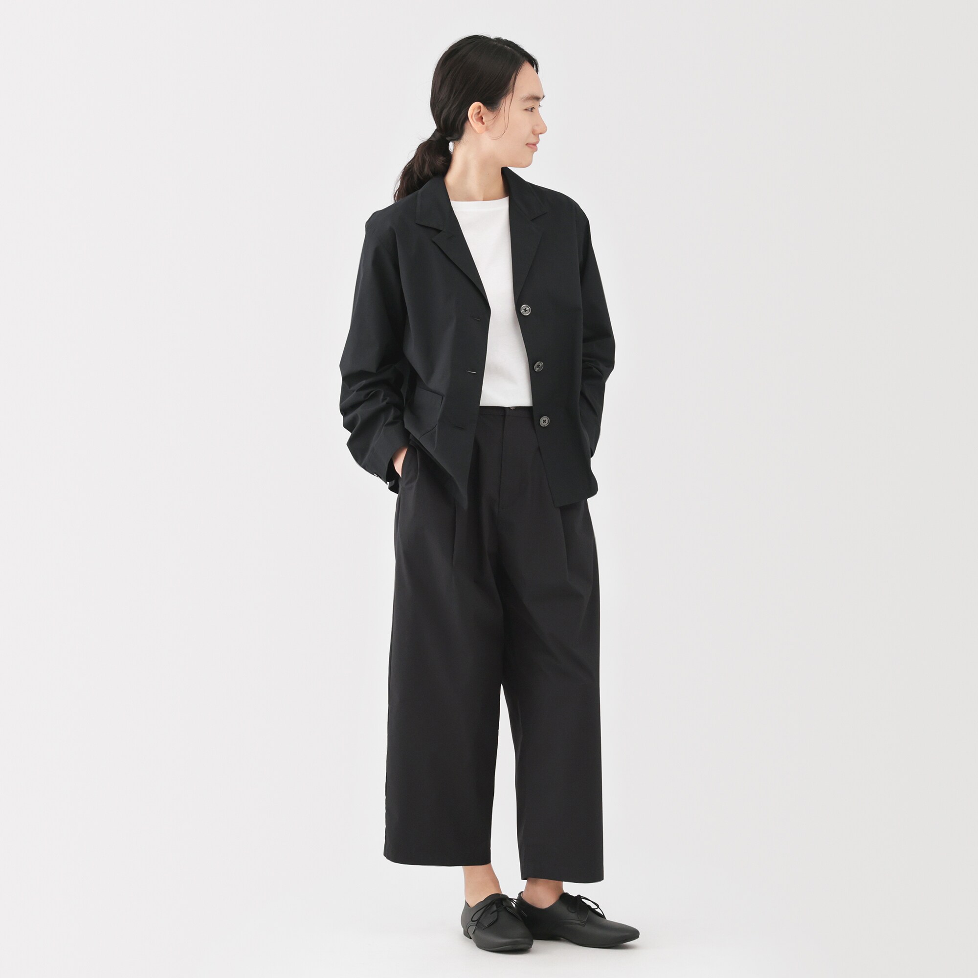 婦人 乾きやすい ブロードワイドテーパードパンツ | 無印良品