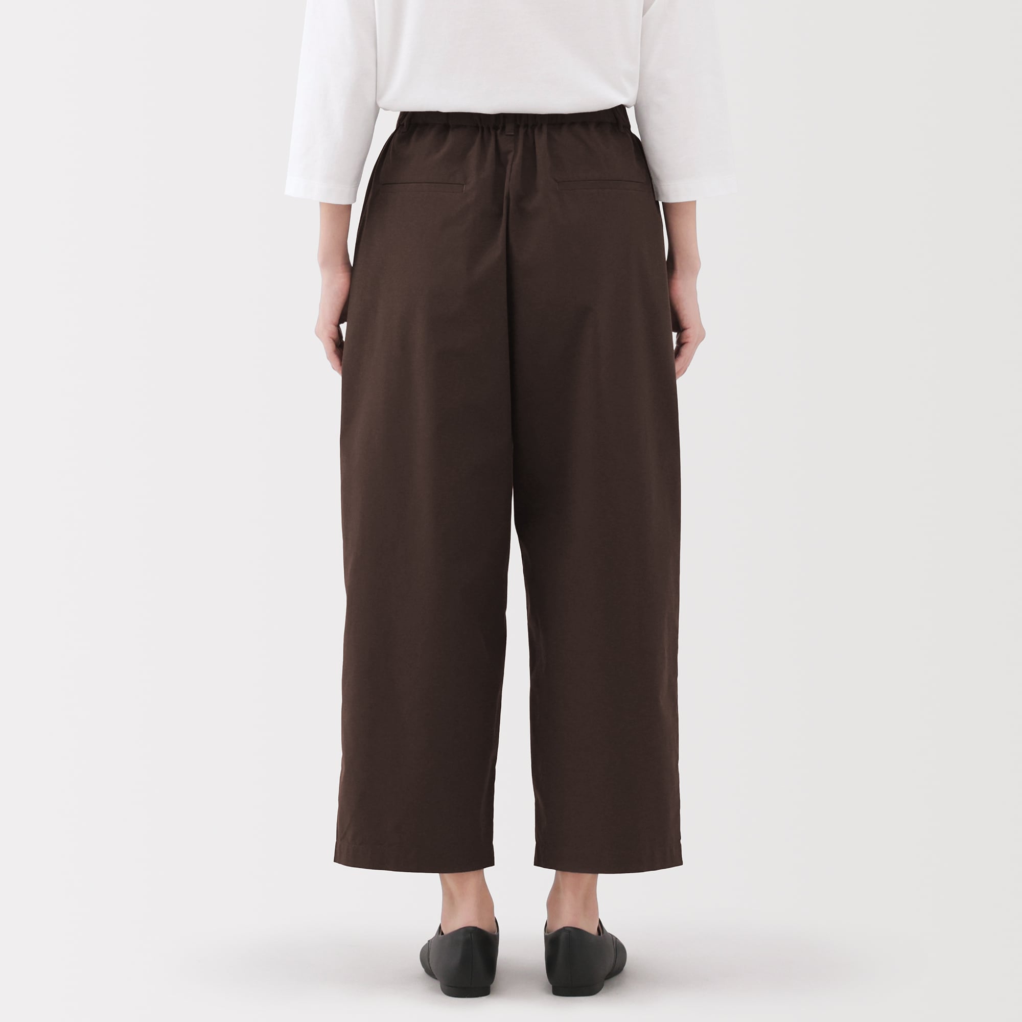 婦人　乾きやすい　ブロードワイドテーパードパンツ