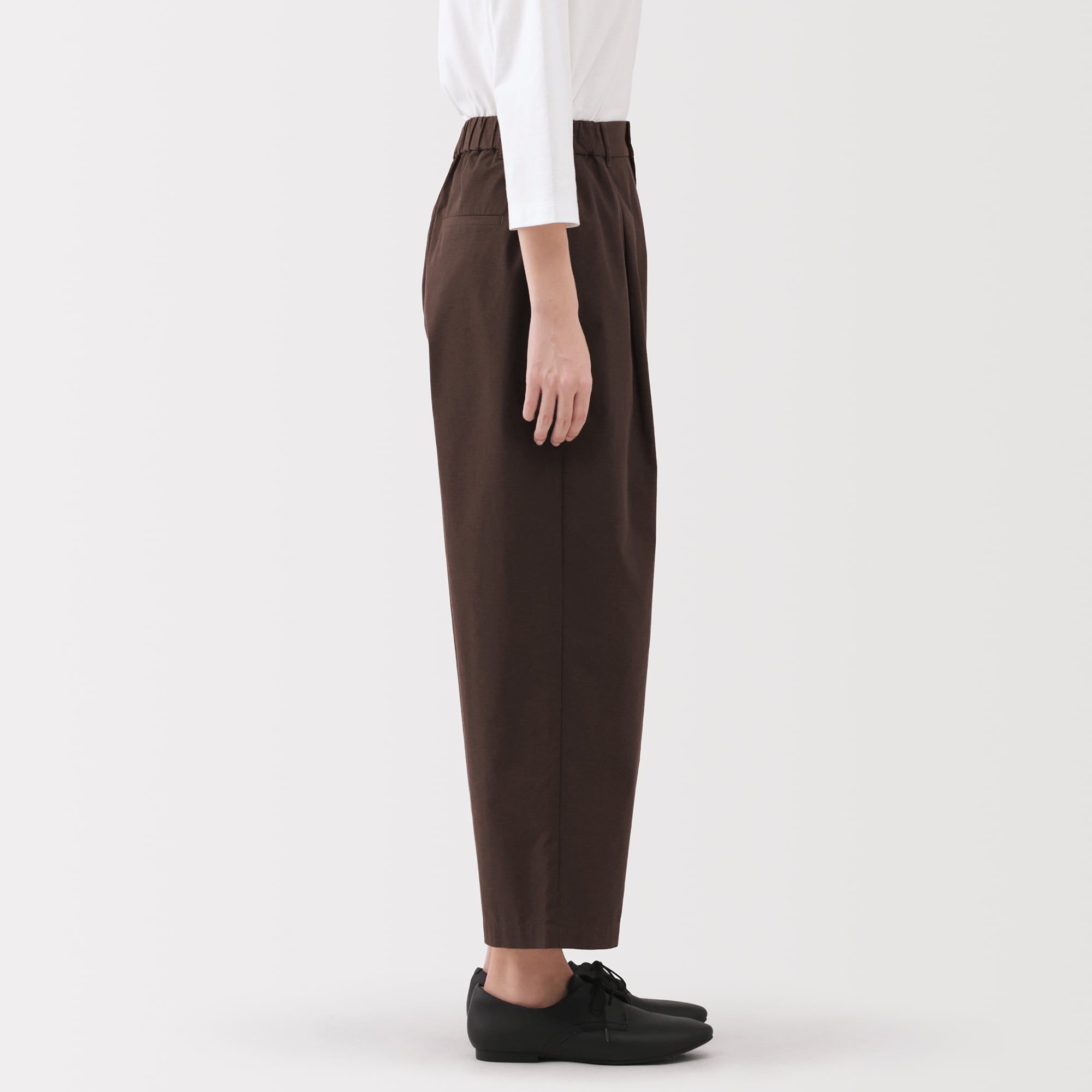 婦人　乾きやすい　ブロードワイドテーパードパンツ