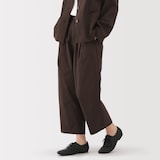 婦人　乾きやすい　ブロードワイドテーパードパンツ