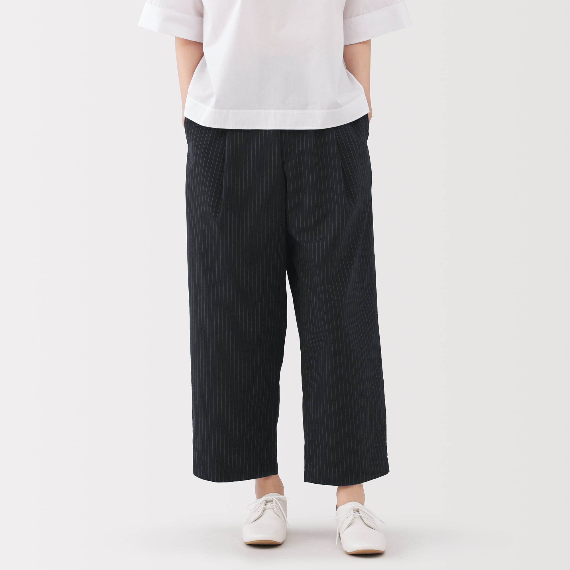 婦人 乾きやすい ブロードワイドテーパードパンツ | 無印良品