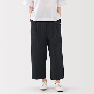 婦人　乾きやすい　ブロードワイドテーパードパンツ