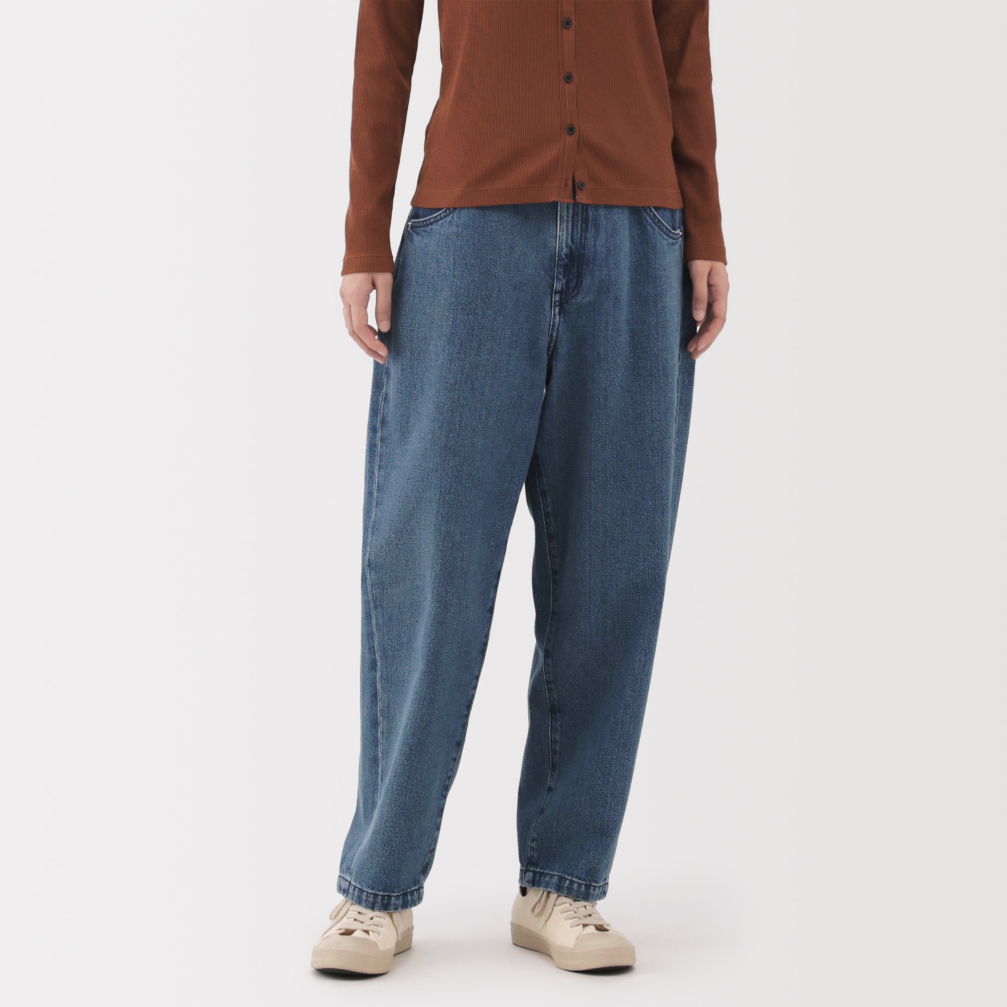 婦人　木の実から作ったカポック混　デニムバレルパンツ