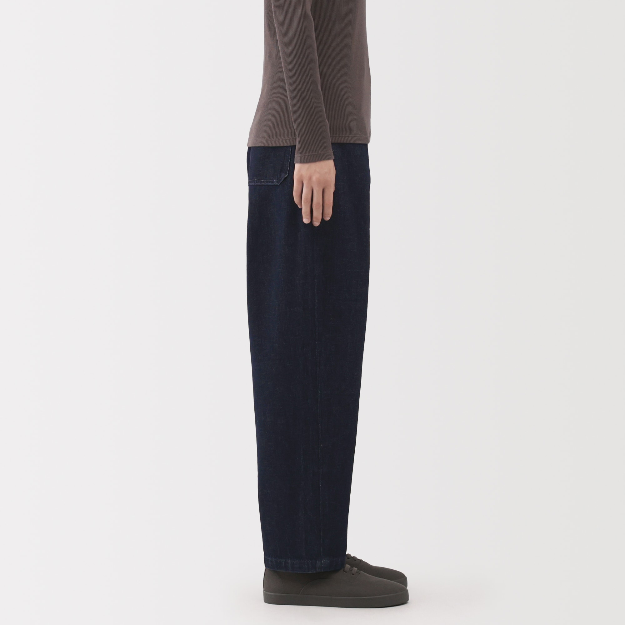 婦人　木の実から作ったカポック混　デニムバレルパンツ