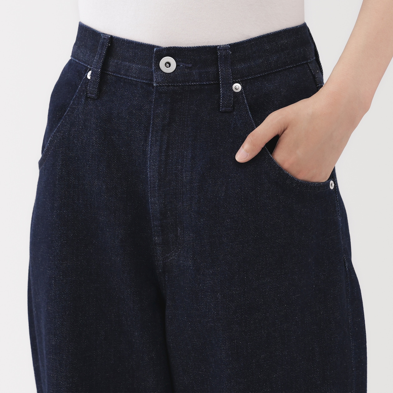 婦人　木の実から作ったカポック混　デニムバレルパンツ