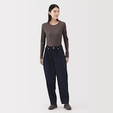 婦人　木の実から作ったカポック混　デニムバレルパンツ