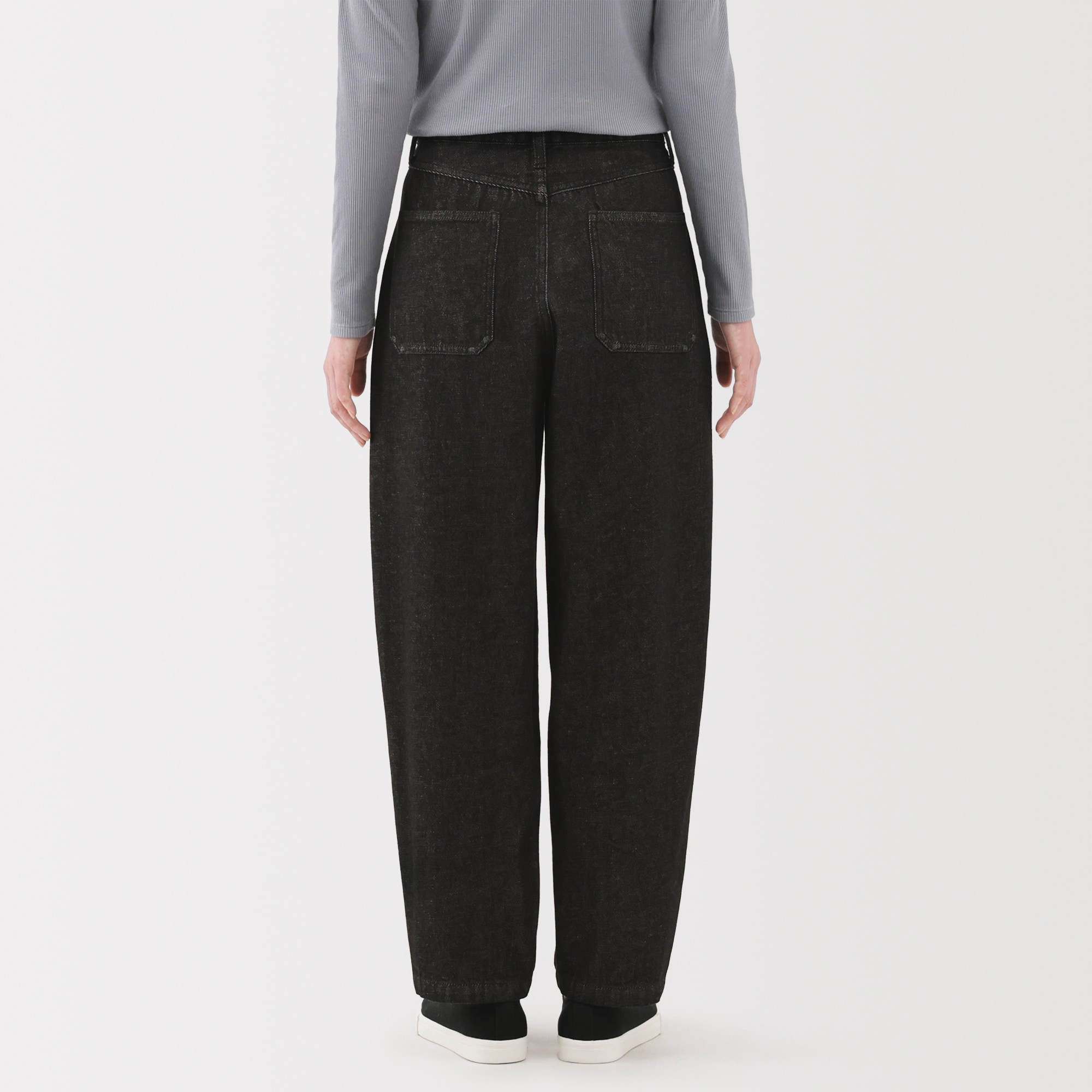 婦人　木の実から作ったカポック混　デニムバレルパンツ　黒