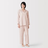 婦人　脇に縫い目のない　二重ガーゼ長袖パジャマ