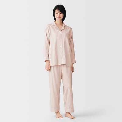 婦人　脇に縫い目のない　二重ガーゼ長袖パジャマ