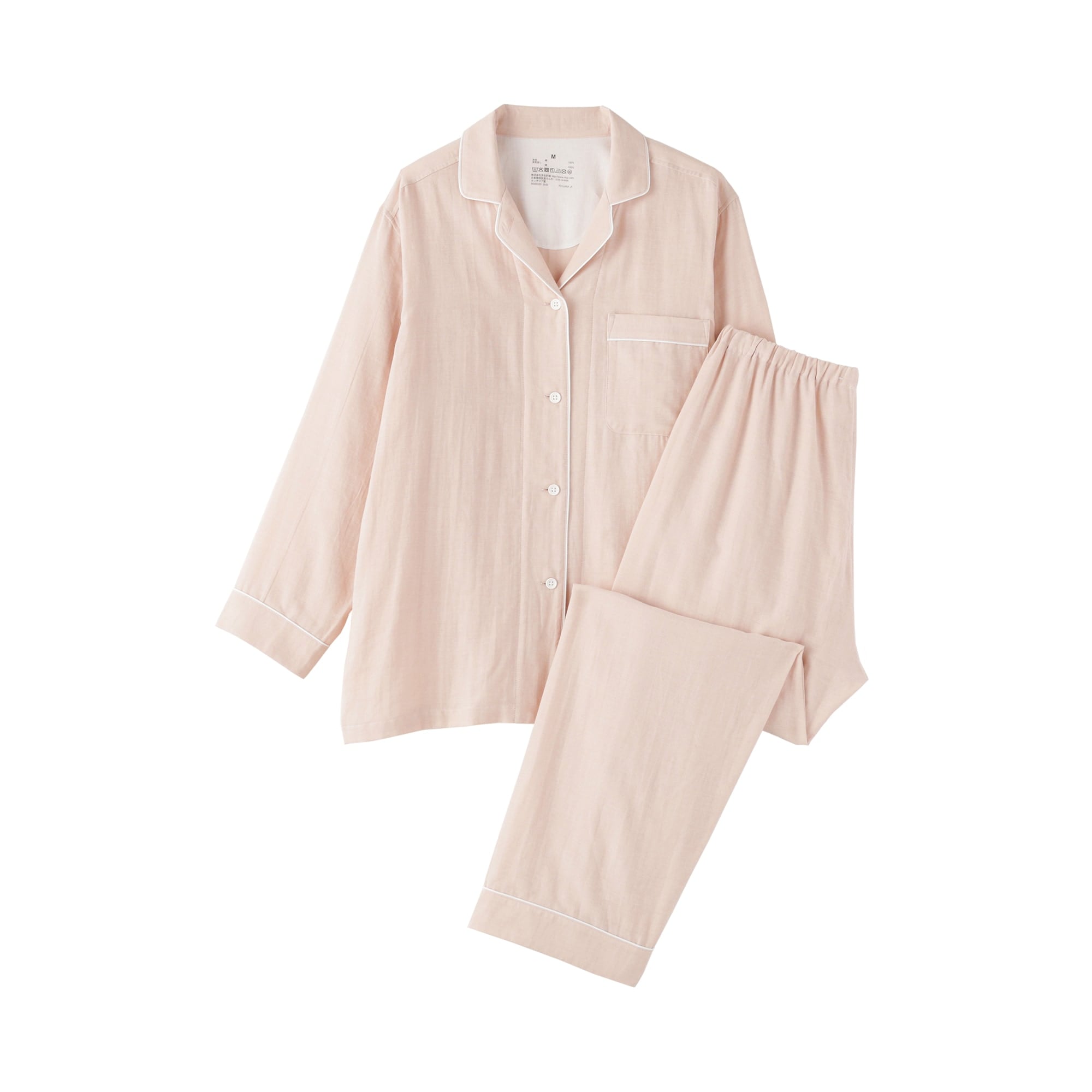 婦人　脇に縫い目のない　二重ガーゼ長袖パジャマ