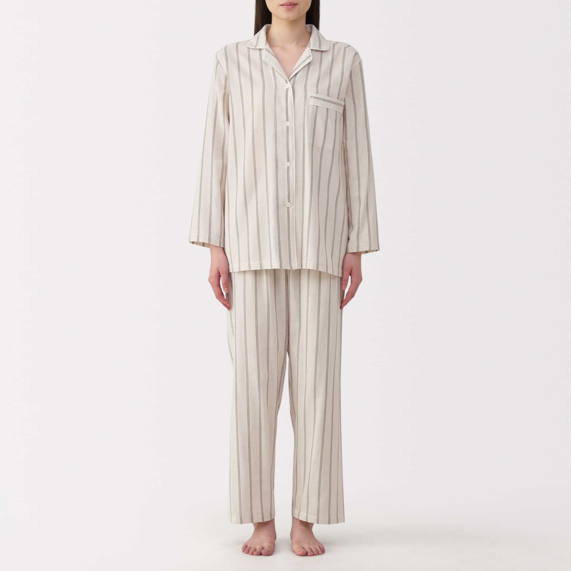 婦人　脇に縫い目のない　二重ガーゼ長袖パジャマ