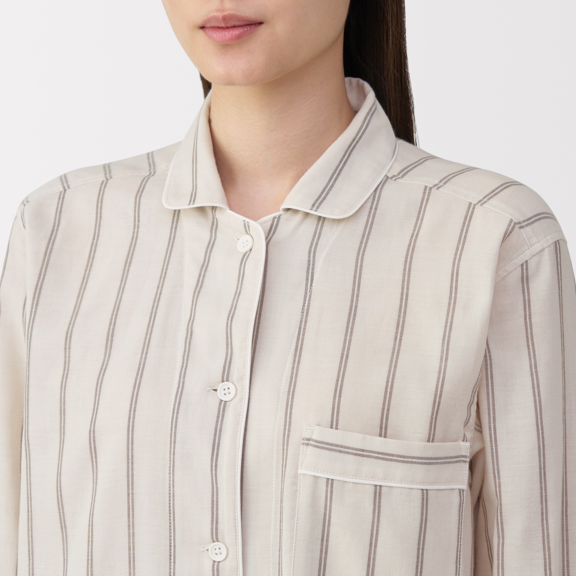 婦人　脇に縫い目のない　二重ガーゼ長袖パジャマ