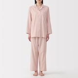 婦人　脇に縫い目のない　二重ガーゼ長袖パジャマ