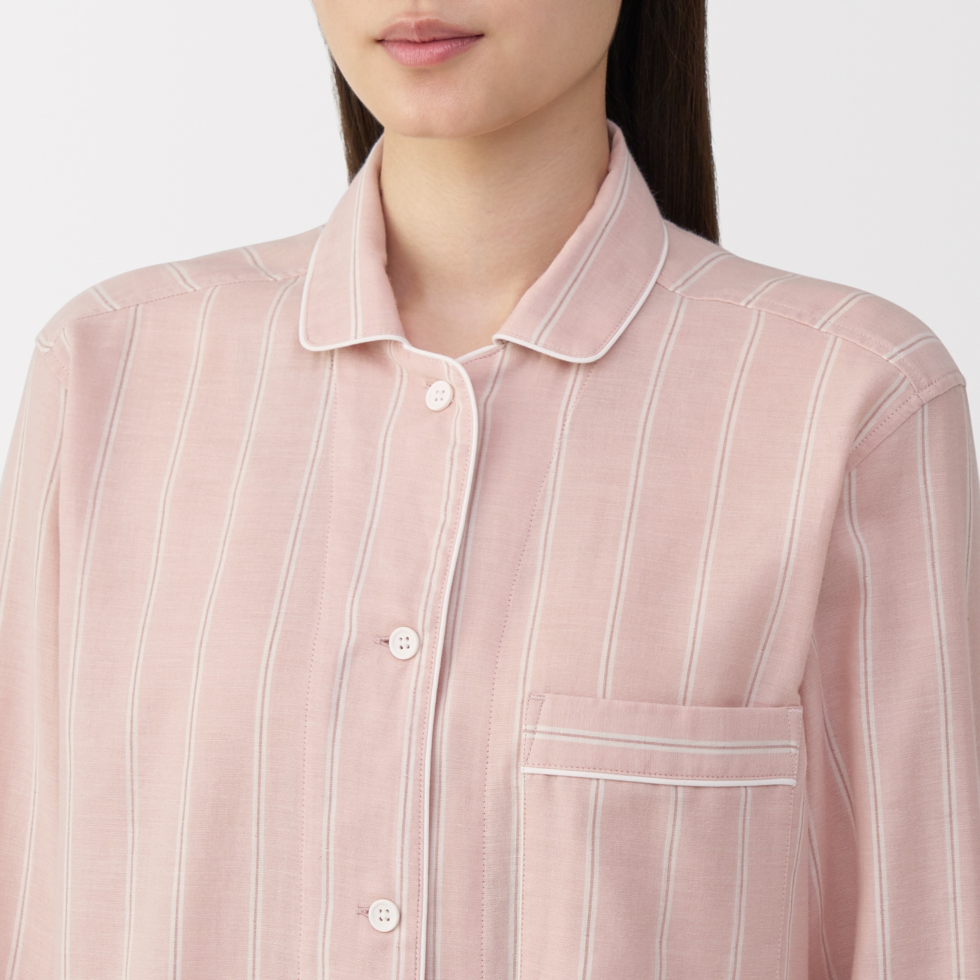 婦人　脇に縫い目のない　二重ガーゼ長袖パジャマ