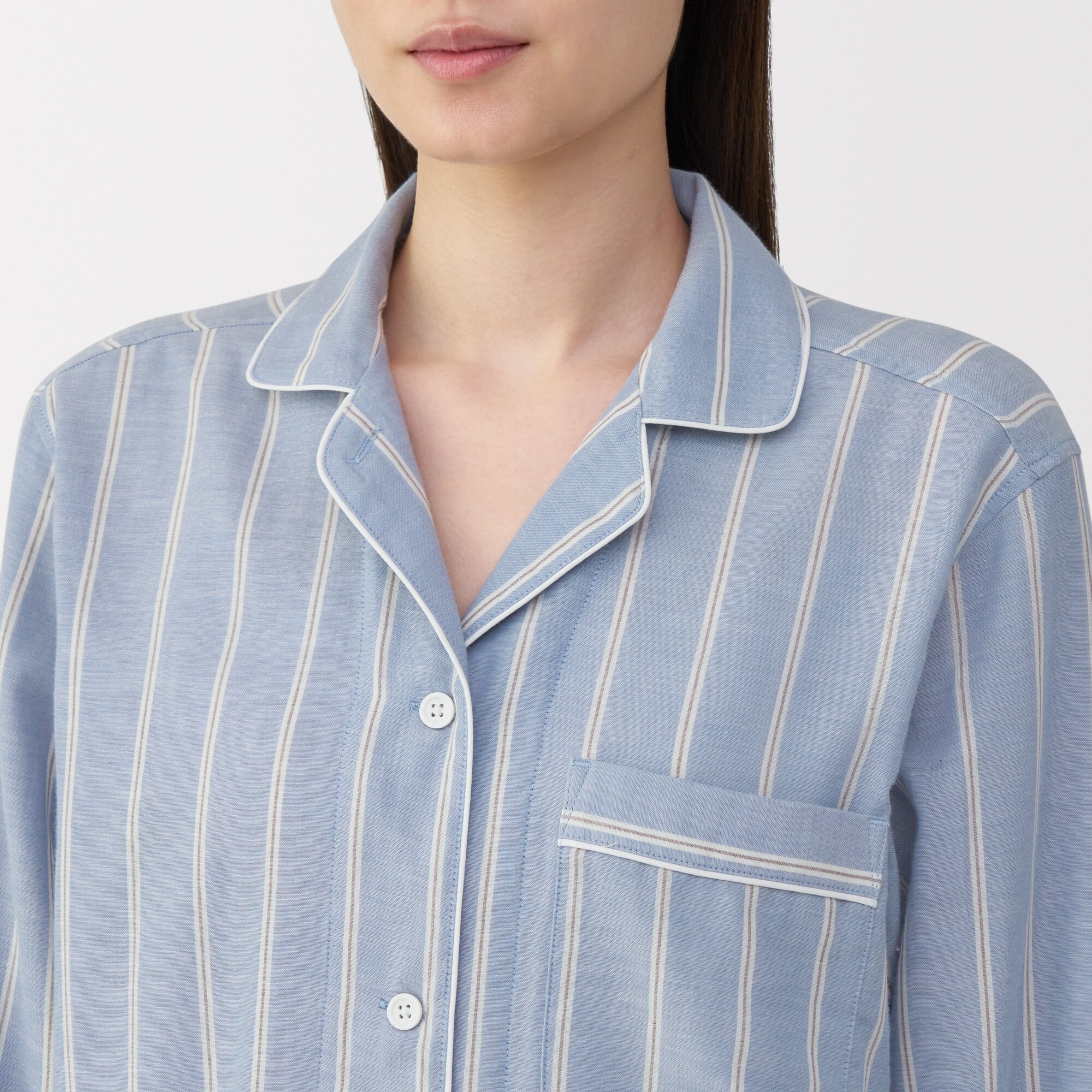 婦人　脇に縫い目のない　二重ガーゼ長袖パジャマ