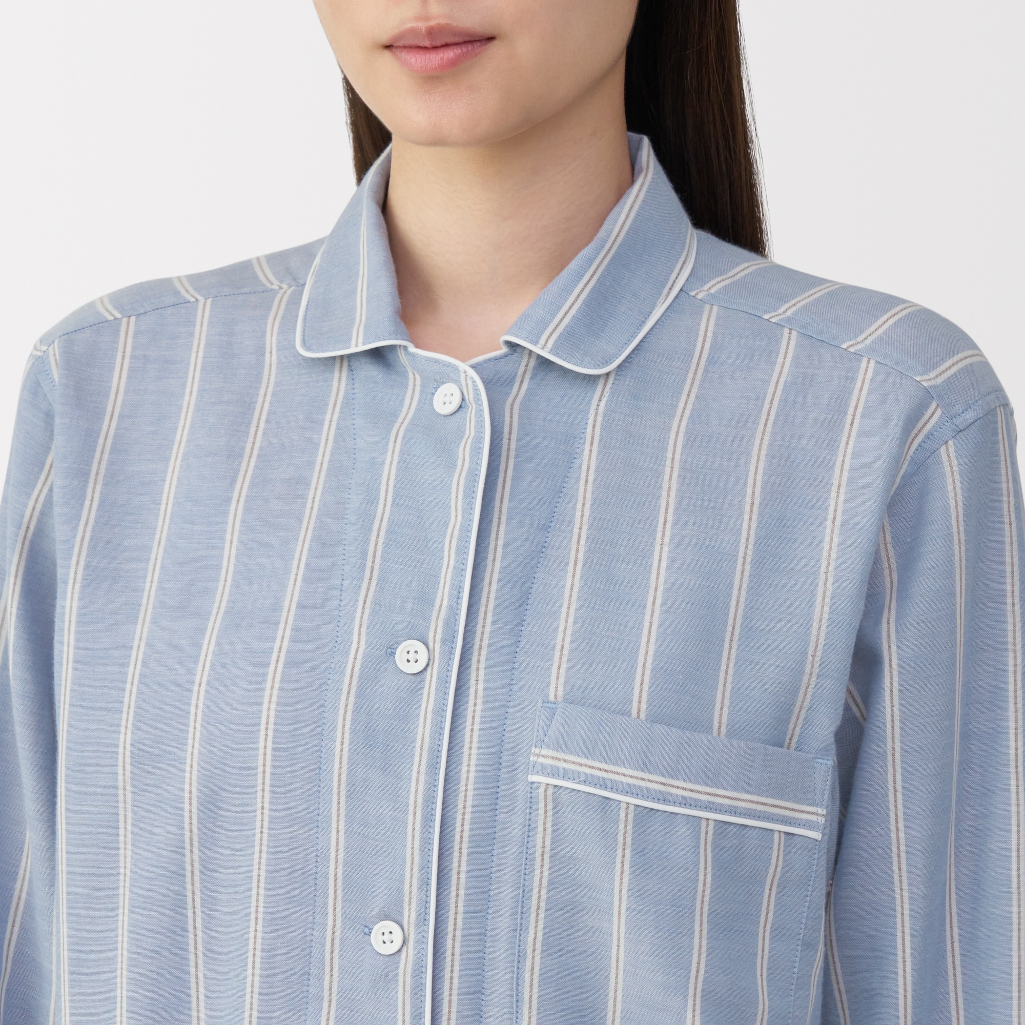 婦人　脇に縫い目のない　二重ガーゼ長袖パジャマ