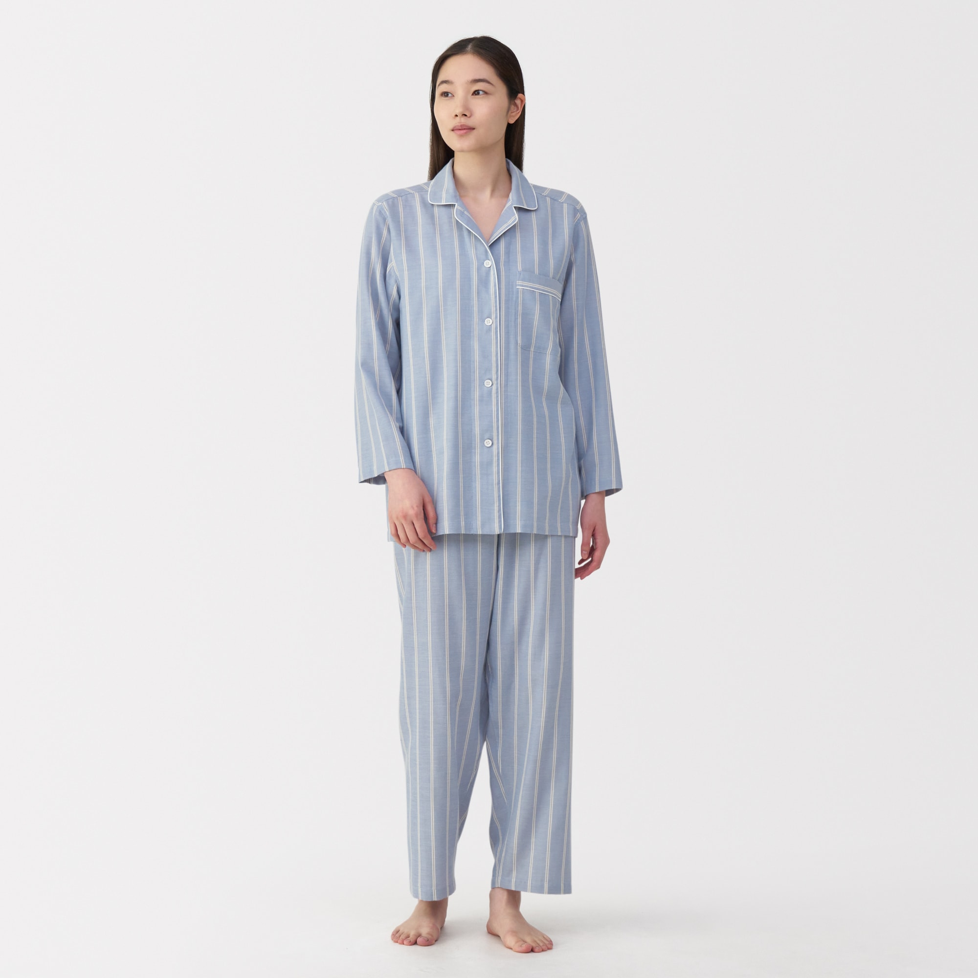 婦人　脇に縫い目のない　二重ガーゼ長袖パジャマ