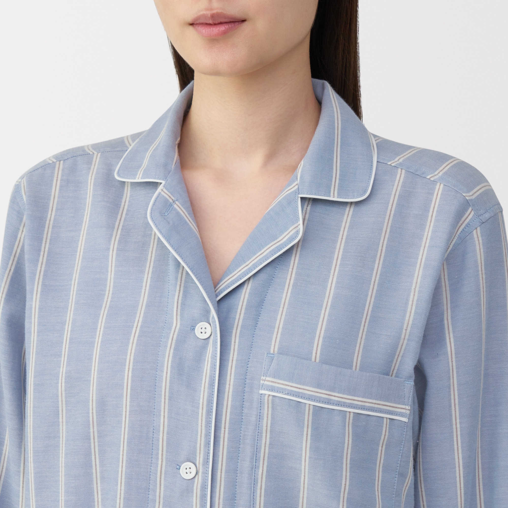 婦人　脇に縫い目のない　二重ガーゼ長袖パジャマ