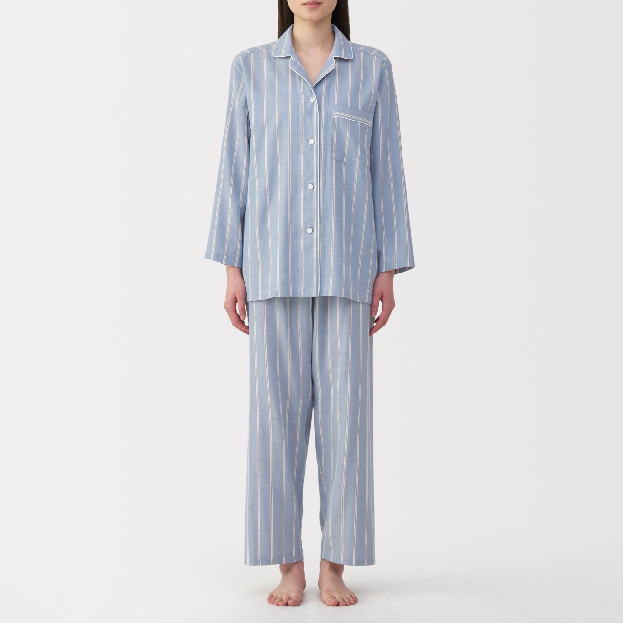 婦人　脇に縫い目のない　二重ガーゼ長袖パジャマ