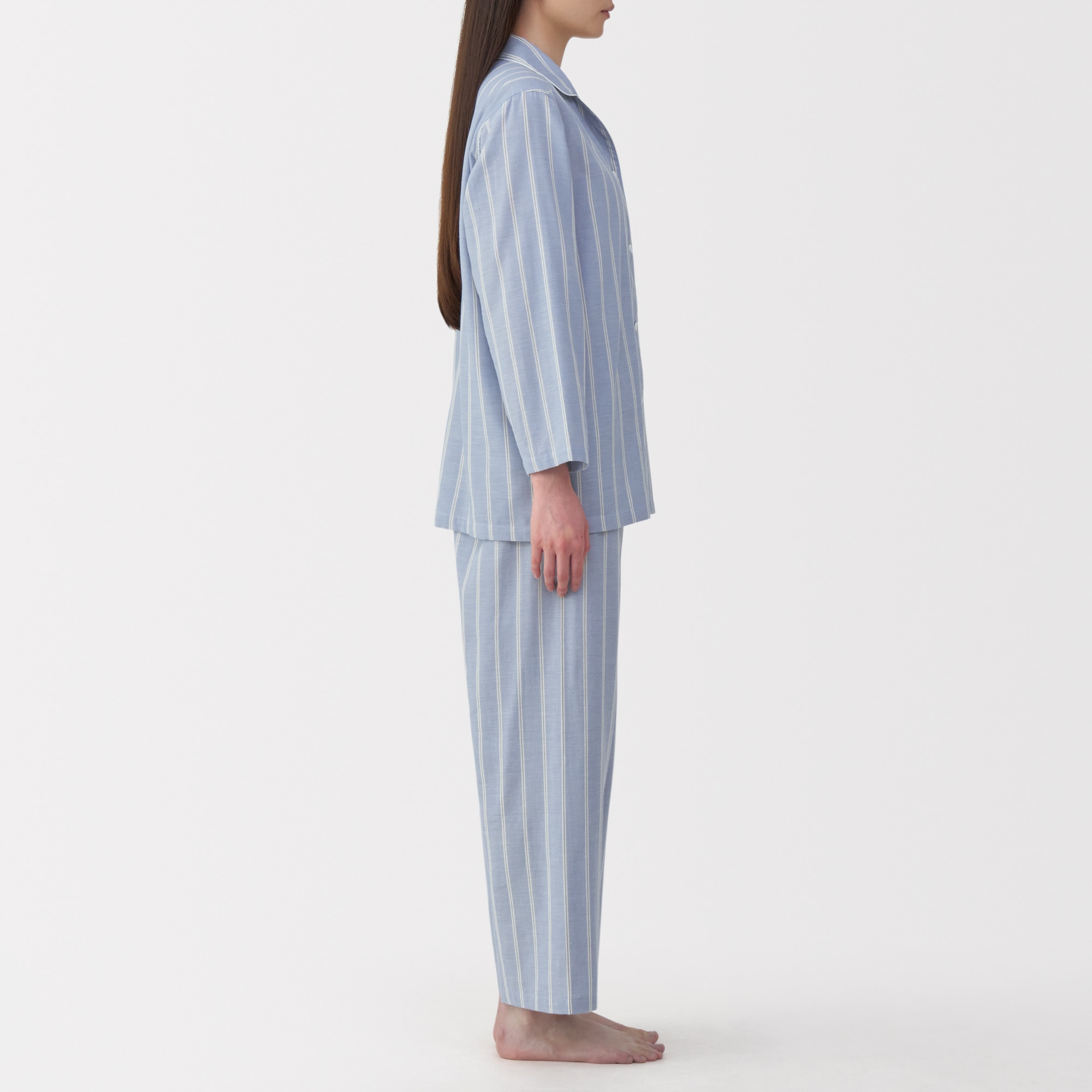 婦人　脇に縫い目のない　二重ガーゼ長袖パジャマ