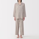 婦人　脇に縫い目のない　二重ガーゼ長袖パジャマ