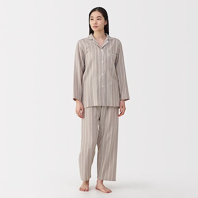 婦人　脇に縫い目のない　二重ガーゼ長袖パジャマ