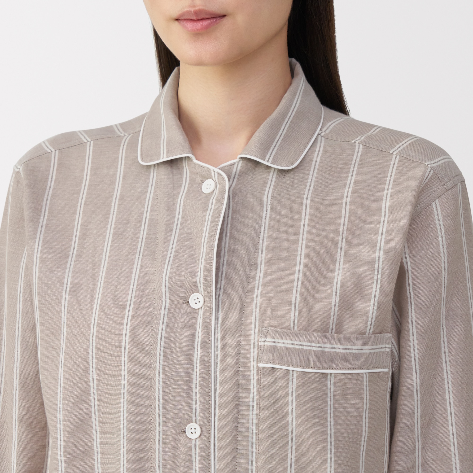 婦人　脇に縫い目のない　二重ガーゼ長袖パジャマ