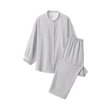 婦人　ヘリンボーンガーゼ　スタンドカラー八分袖パジャマ