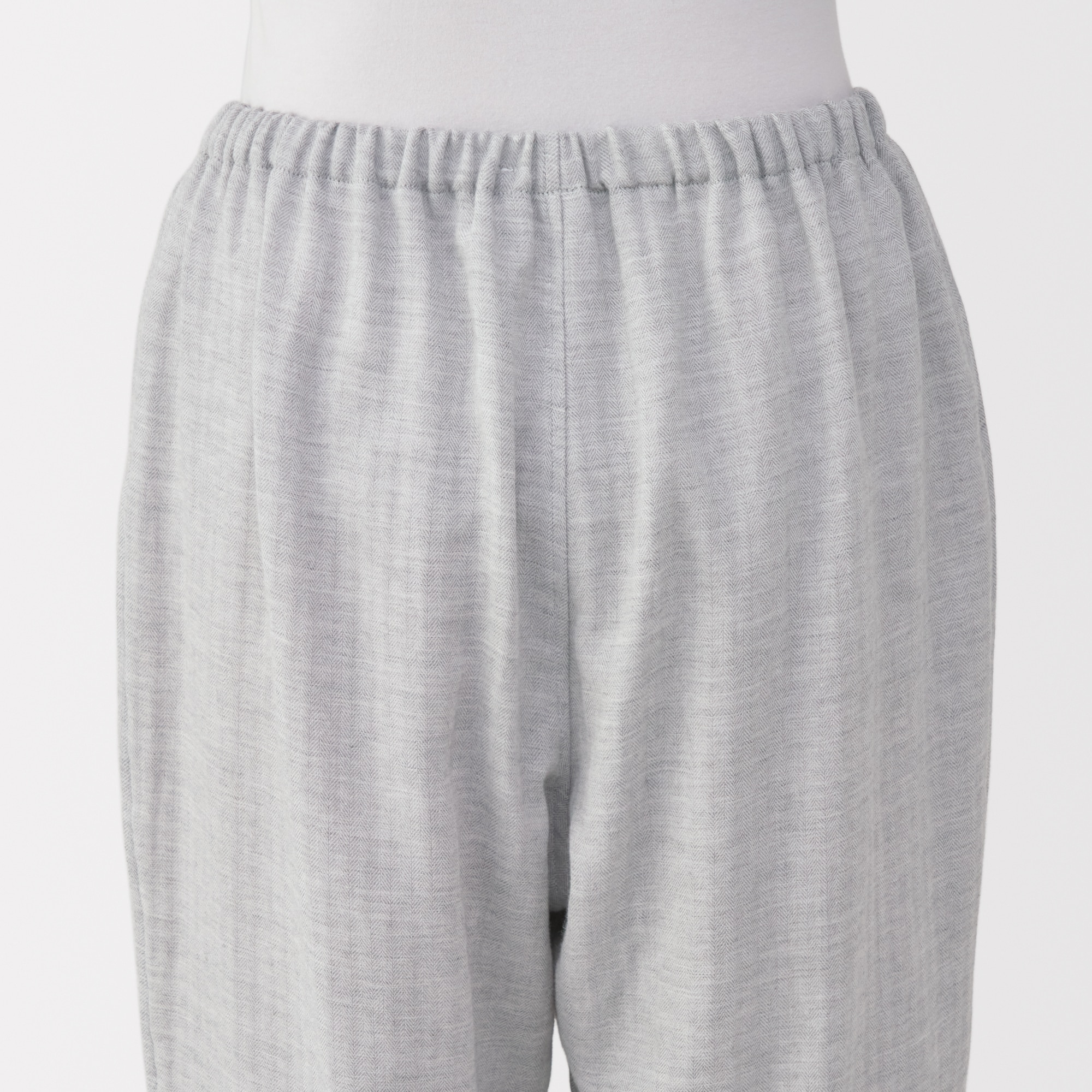 婦人　ヘリンボーンガーゼ　スタンドカラー八分袖パジャマ