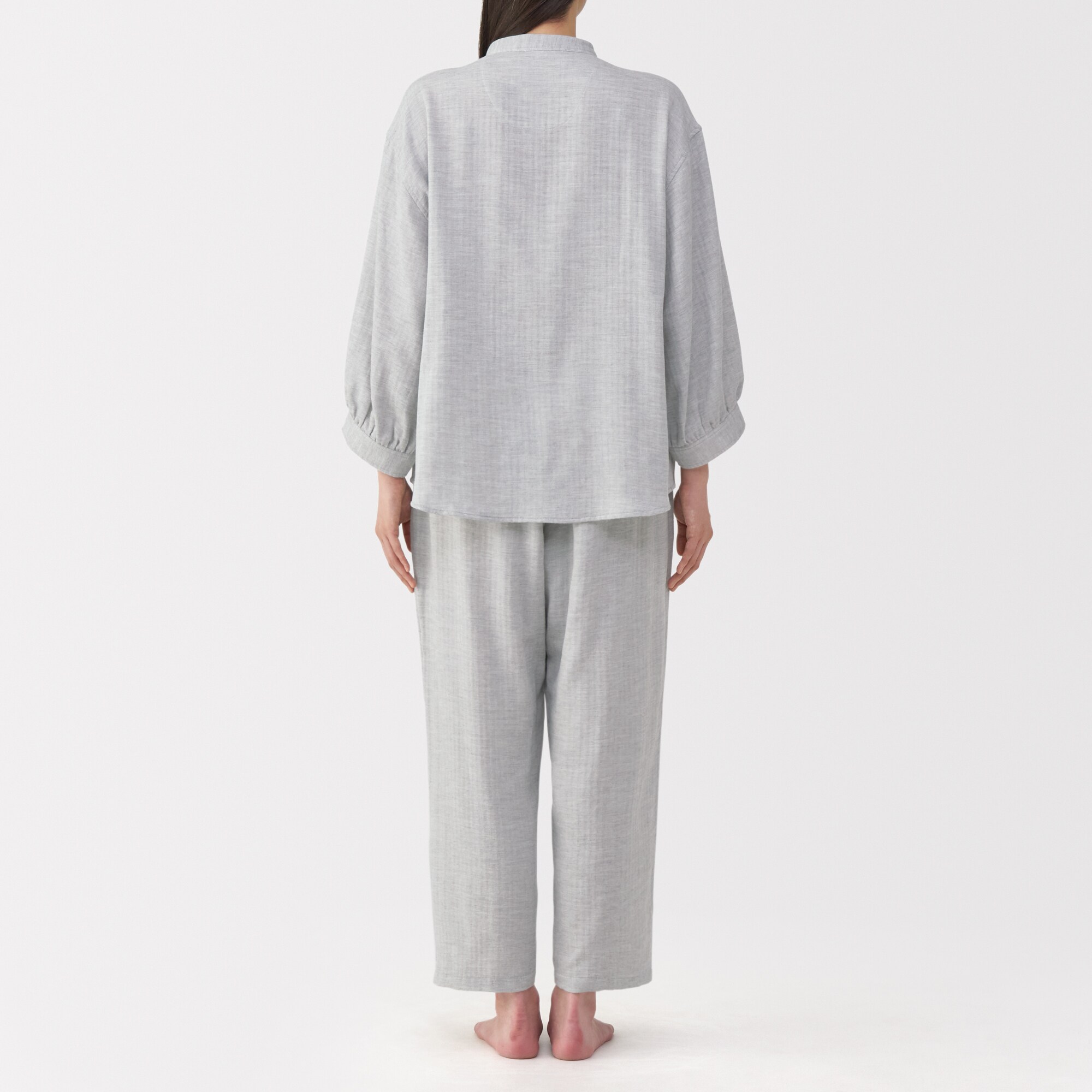 婦人 ヘリンボーンガーゼ スタンドカラー八分袖パジャマ | 無印良品